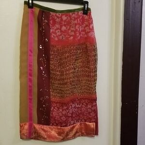 Colorful Patchwork Silk Midi Skirt